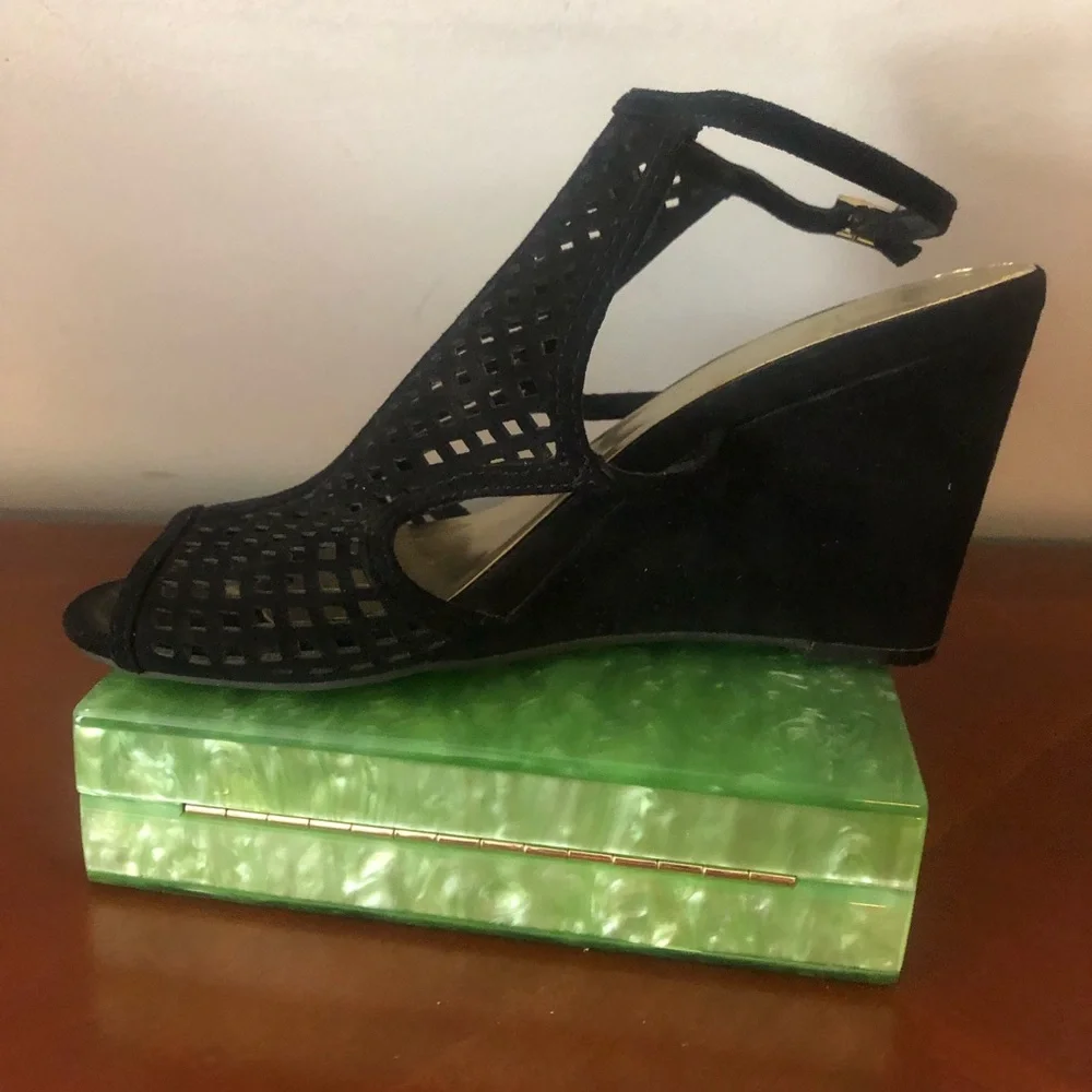Material Girl Black Cutout Slingback Wedge Sandals